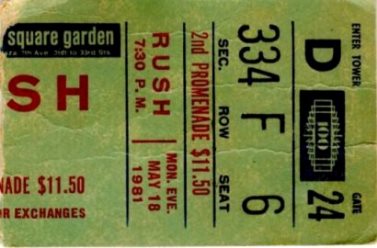 Rush Ticket Stub - May 18, 1981